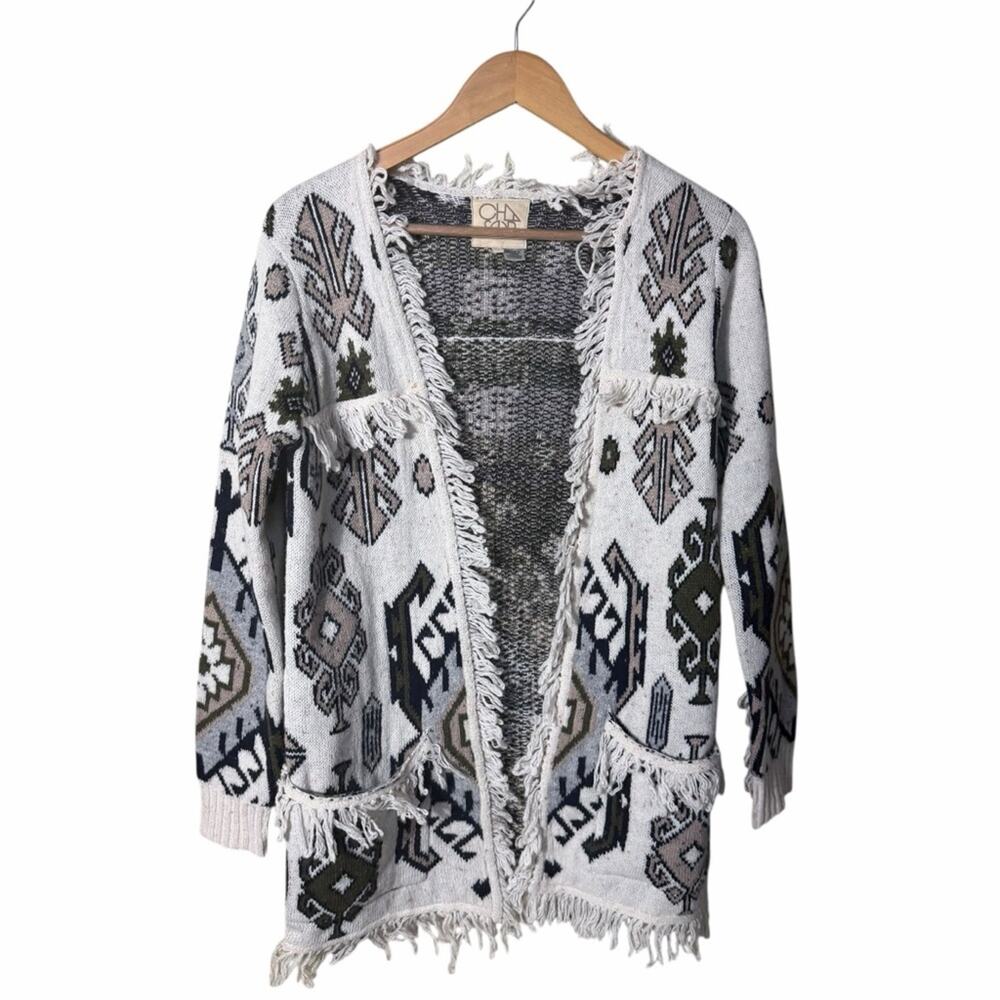Chaser LA Tapestry Fringe Cardigan Size Small - Picture 5 of 10